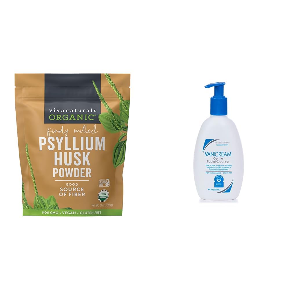 24 oz Organic Psyllium Husk Powder & 8 fl oz Gentle Facial Cleanser Bundle C9718
