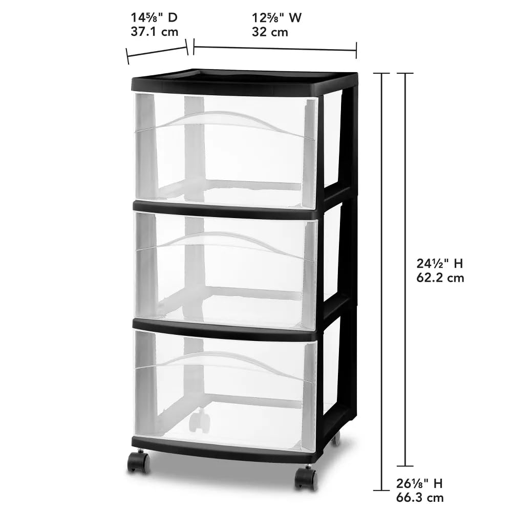 3 Tier Medium Storage Stroller, Black Frame with Clear Drawer U8240