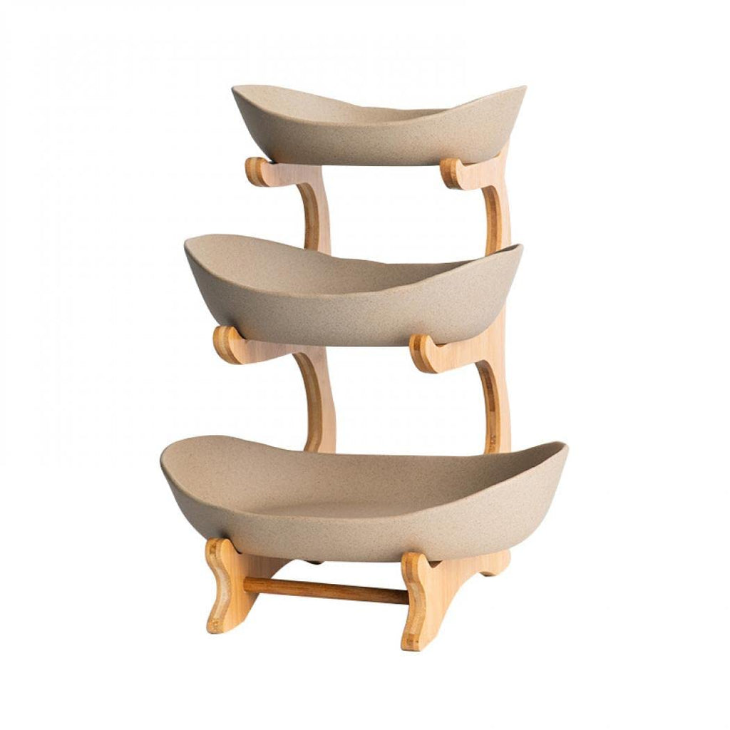 3-Tier Ceramic Fruit Basket with Bamboo Tray Q551