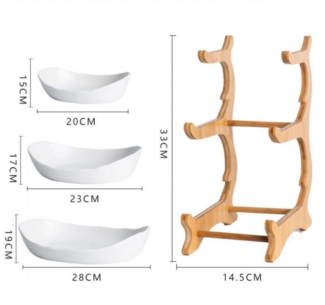 3-Tier Ceramic Fruit Basket with Bamboo Tray Q551