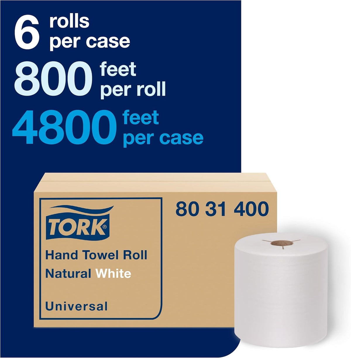 Natural White Recycled Fiber Hand Towel Roll 6 Rolls S926833