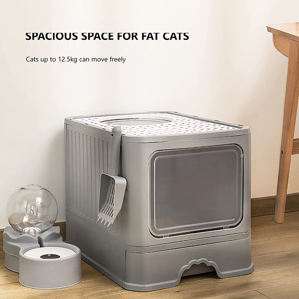 Foldable Top Entry Cat Litter Box with Lid and Scoop I80840