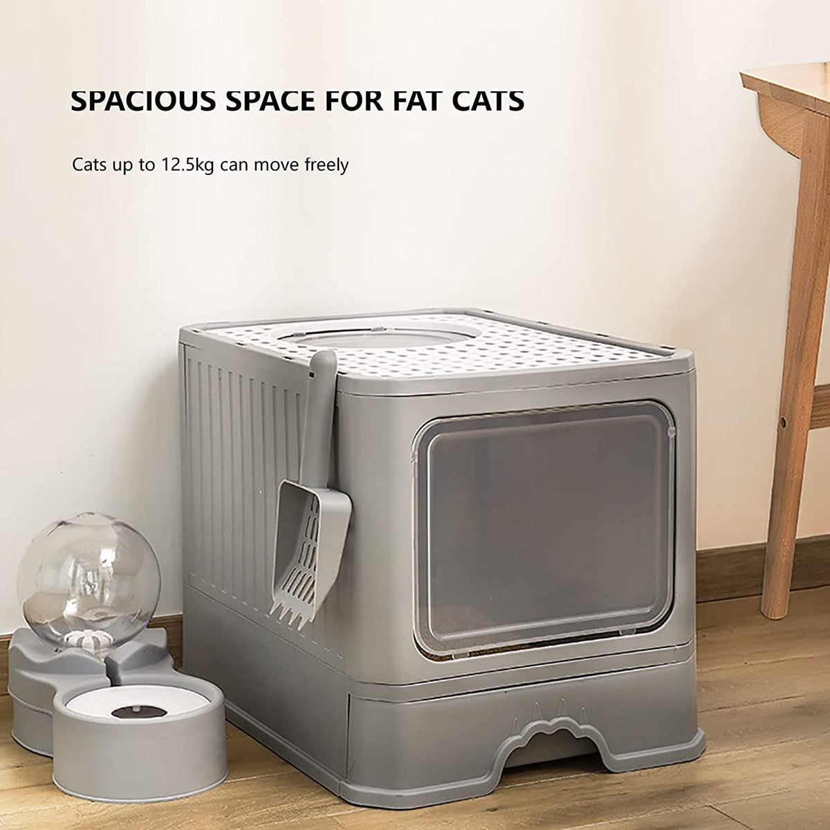 Foldable Top Entry Cat Litter Box with Lid and Scoop I80840