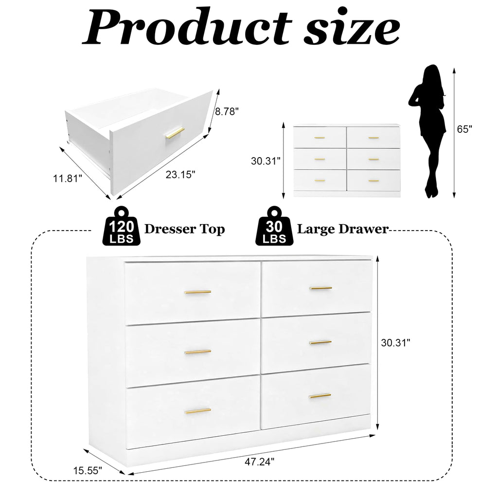 White 6 Drawer Dresser N4870