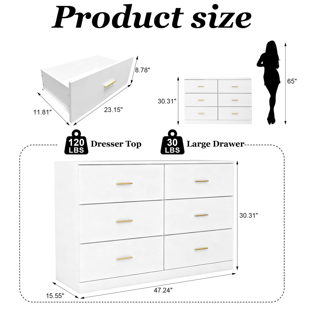 White 6 Drawer Dresser N4870