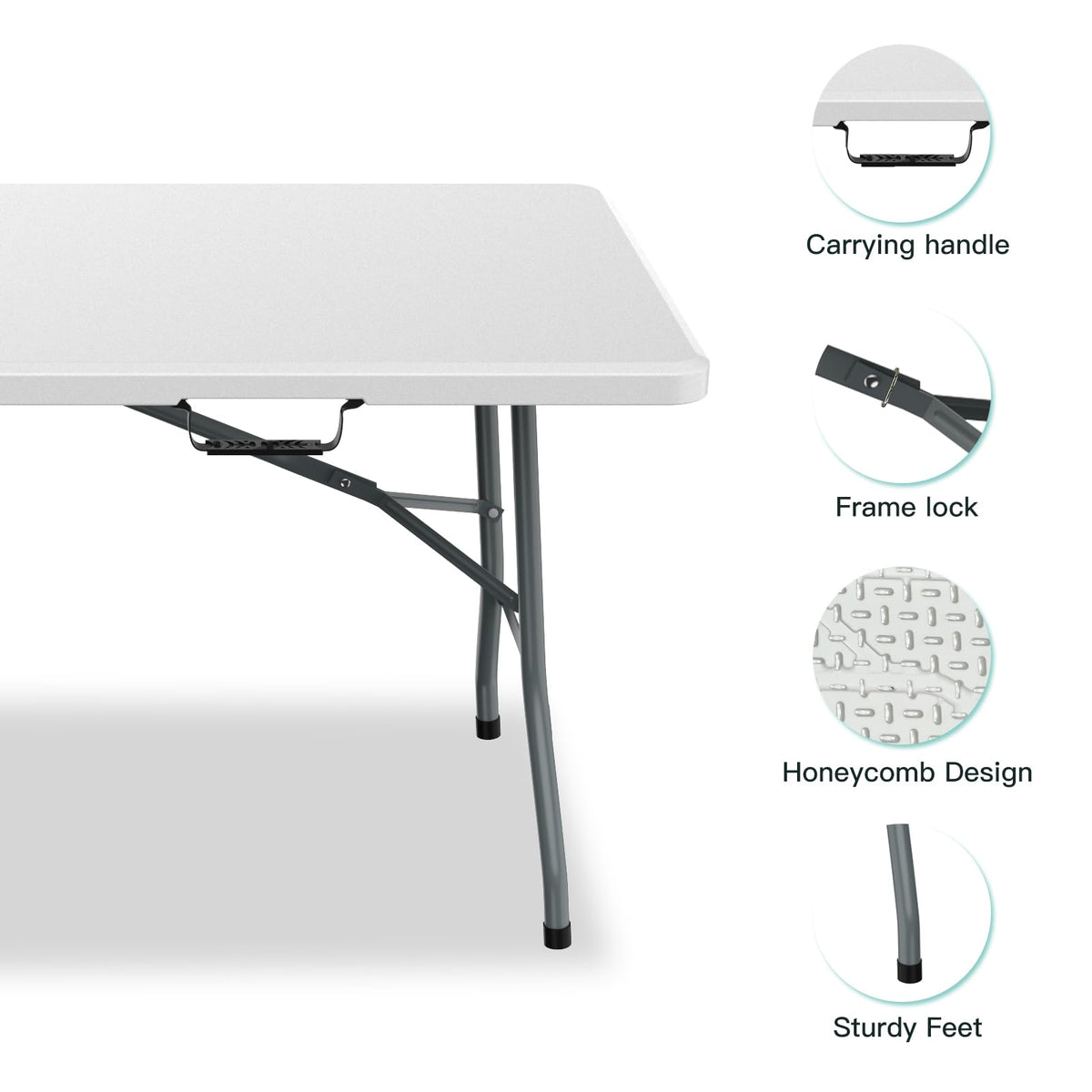 6 ft Portable Folding Table, Waterproof Top, 330 lb Capacity G1657