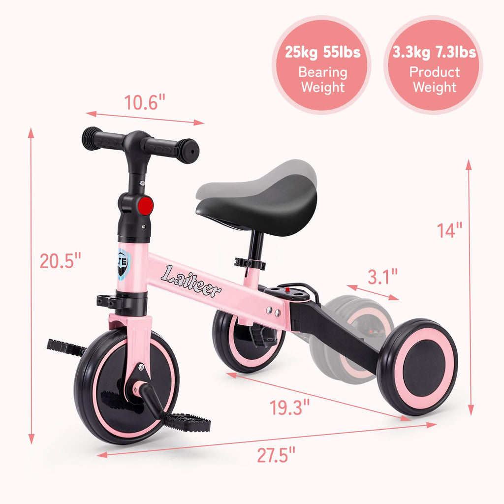 Folding Kids Tricycle with Adjustable Seat & Removable Pedal, Pink F66375