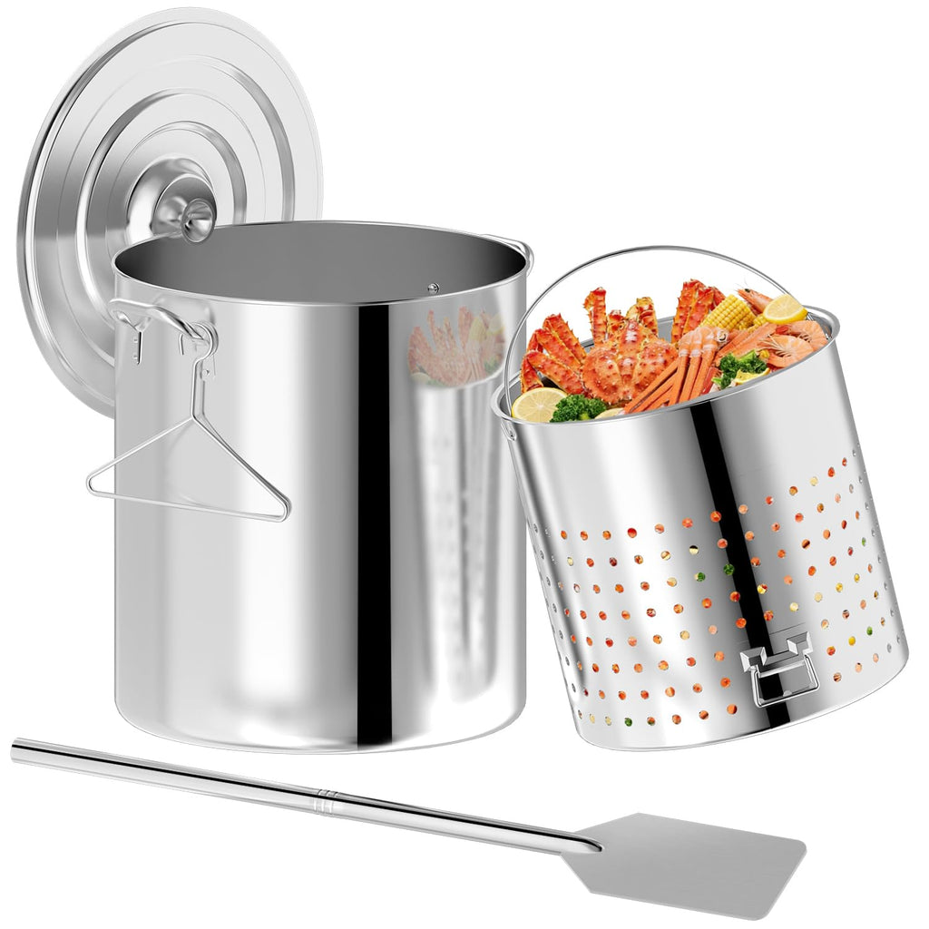 60QT Stainless Steel Stockpot with Basket H848