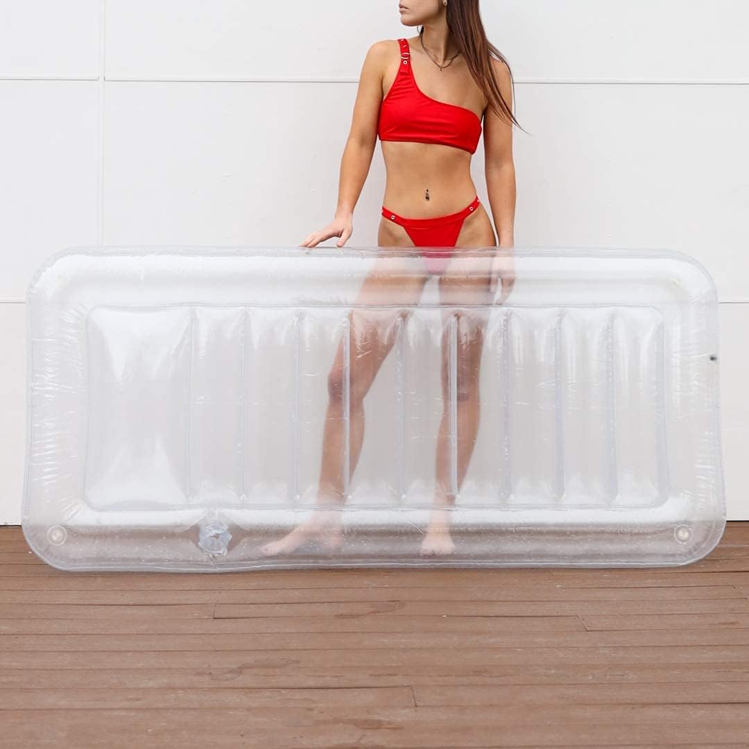 Transparent Inflatable Chaise Pool Float with Cup Holder B202289