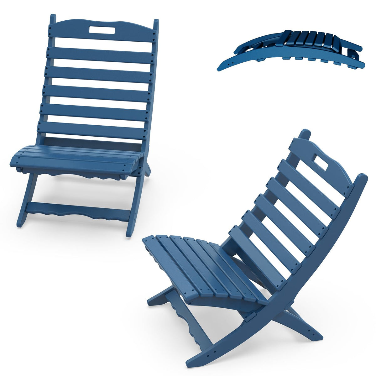 Blue HDPE Plastic Folding Adirondack Chair Set of 2 U496266