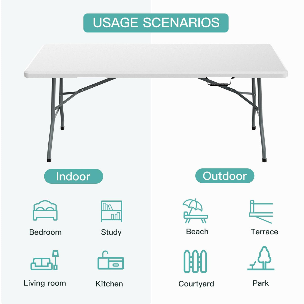 6 ft Portable Folding Table, Waterproof Top, 330 lb Capacity G1657