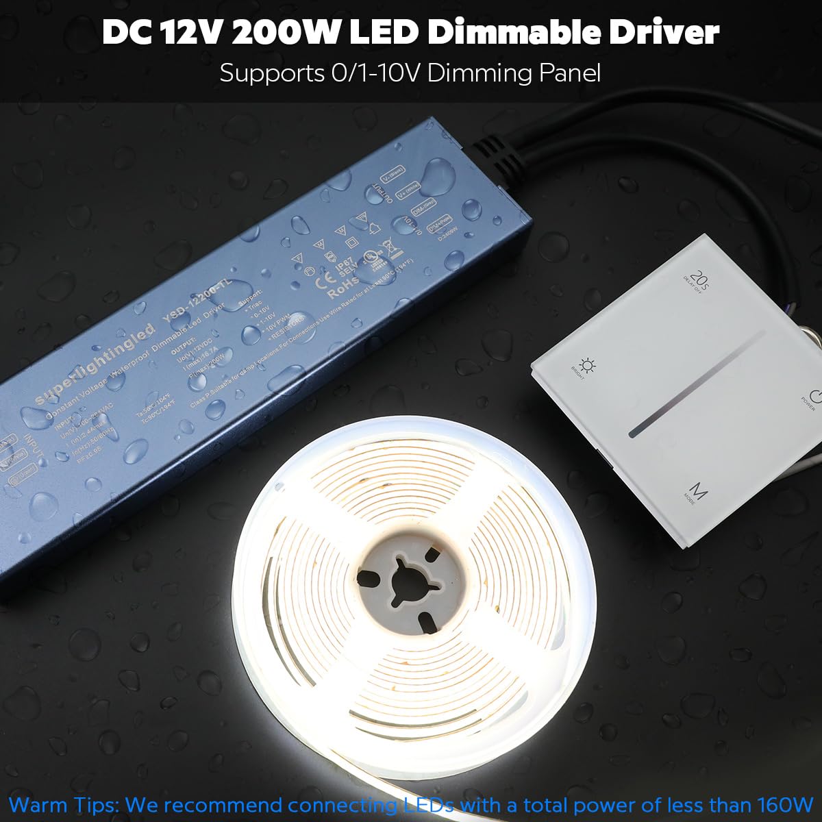 200W 0/1-10V & TRIAC Dimmable Waterproof IP67 12V Low Voltage Transformer D592299