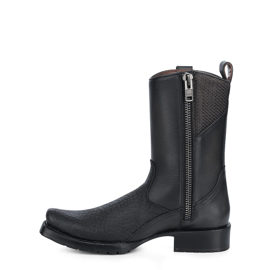 Dark gray Leather Side Zipper Western Boots U949392