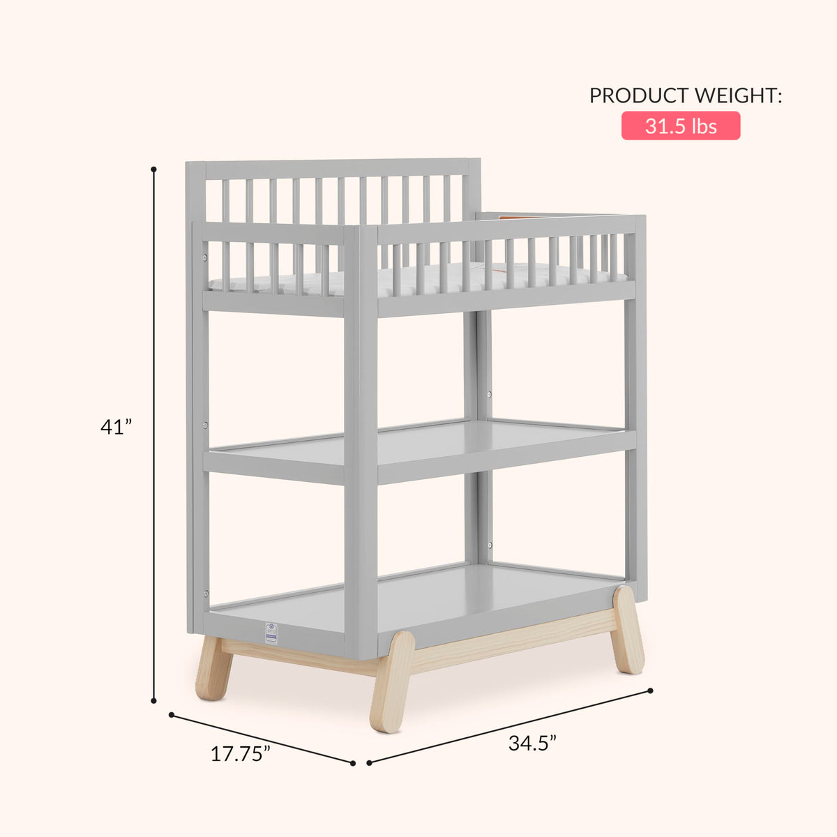 Baby Changing Table with Safety Rails and Storage Shelves D11115