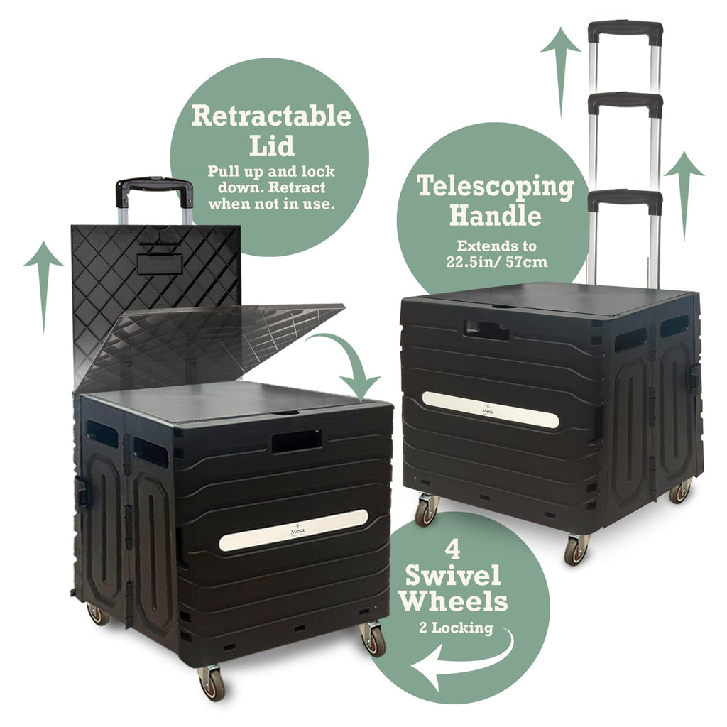 Collapsible Folding Utility Cart with 360° Wheels, Black X516315