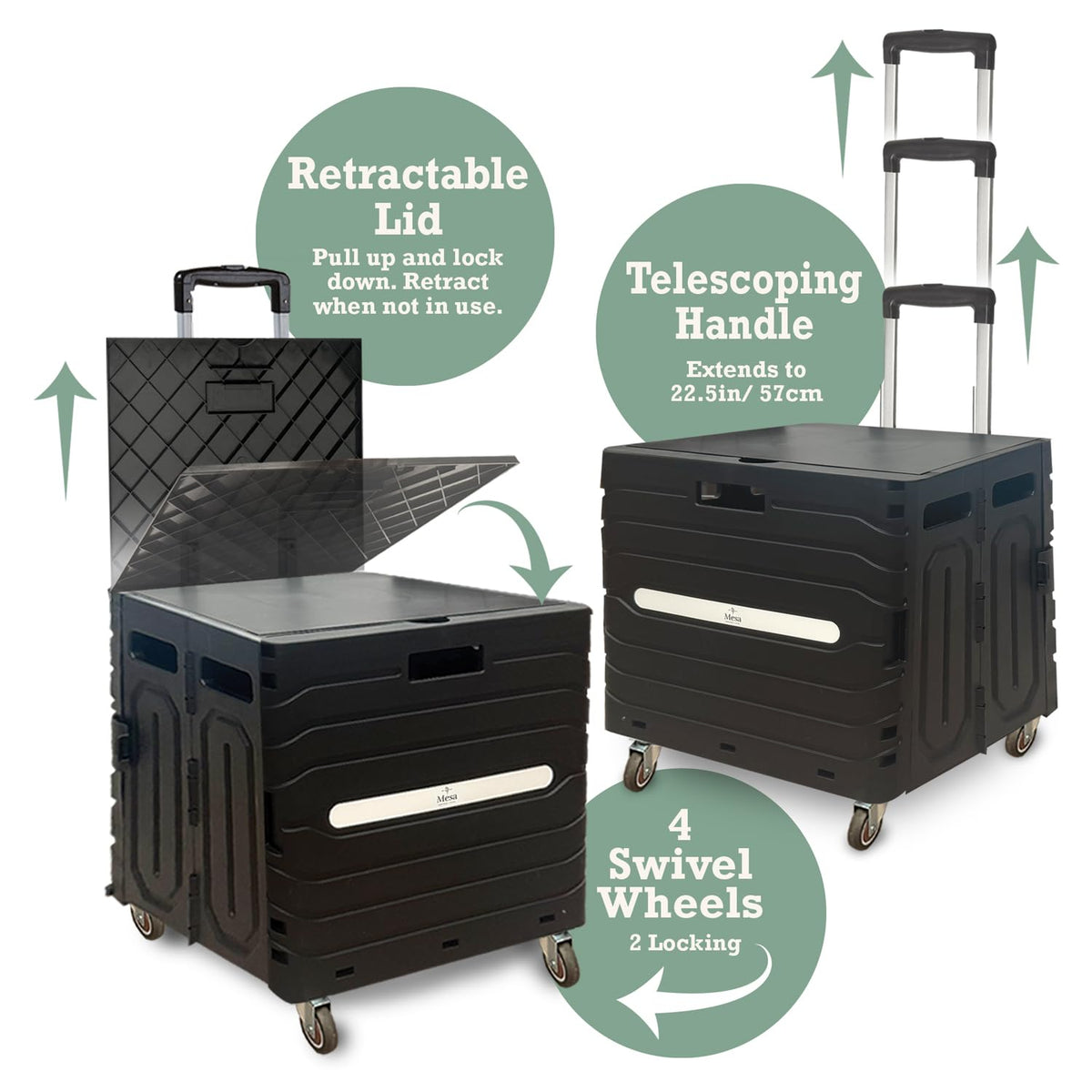 Collapsible Folding Utility Cart with 360° Wheels, Black X516315