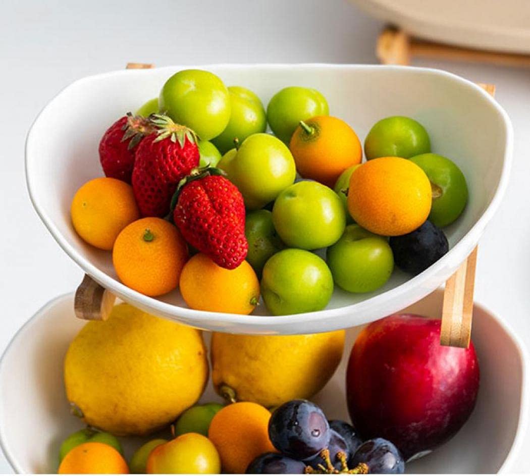 3-Tier Ceramic Fruit Basket with Bamboo Tray Q551