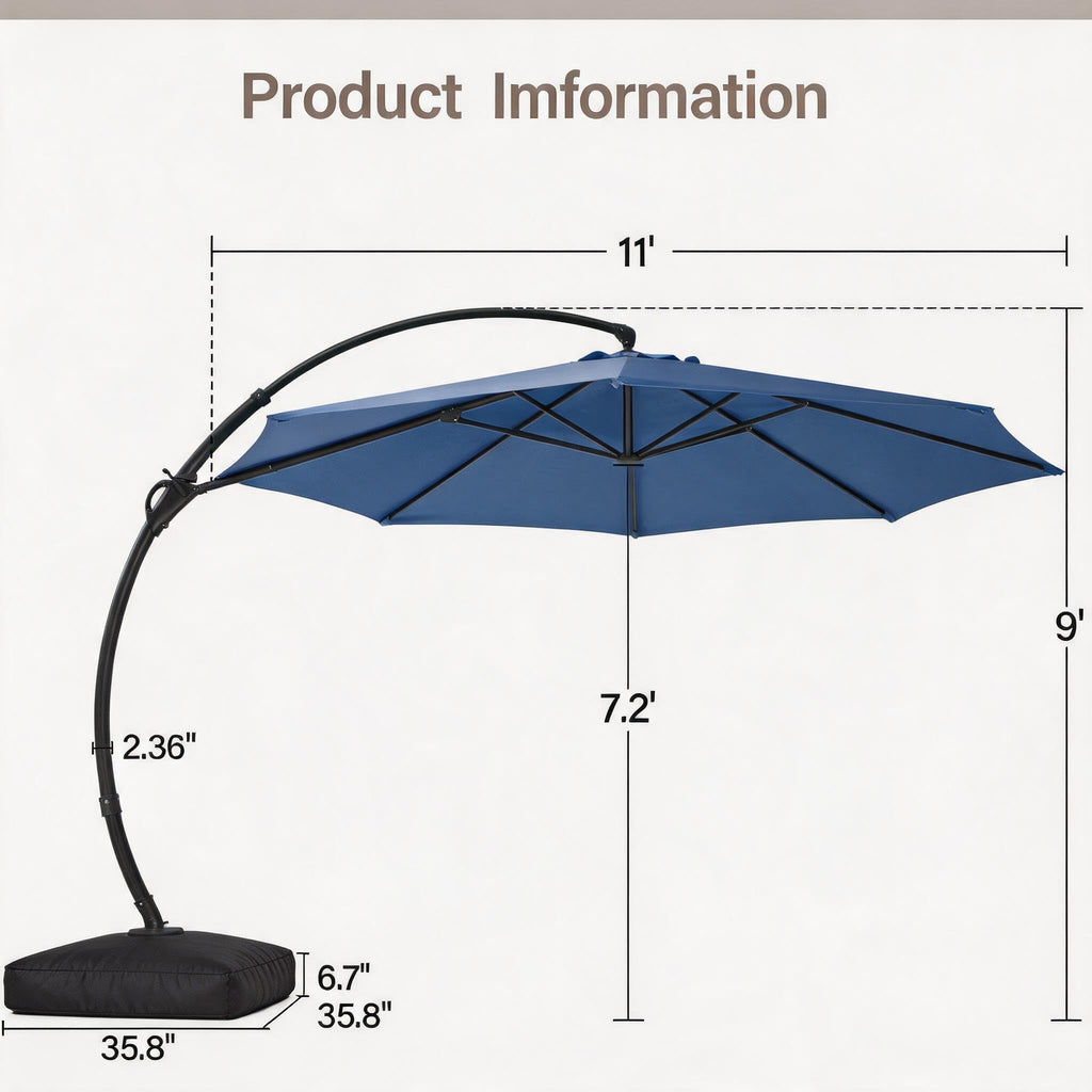 11 FT Navy Blue Cantilever Patio Umbrella with Base I74572