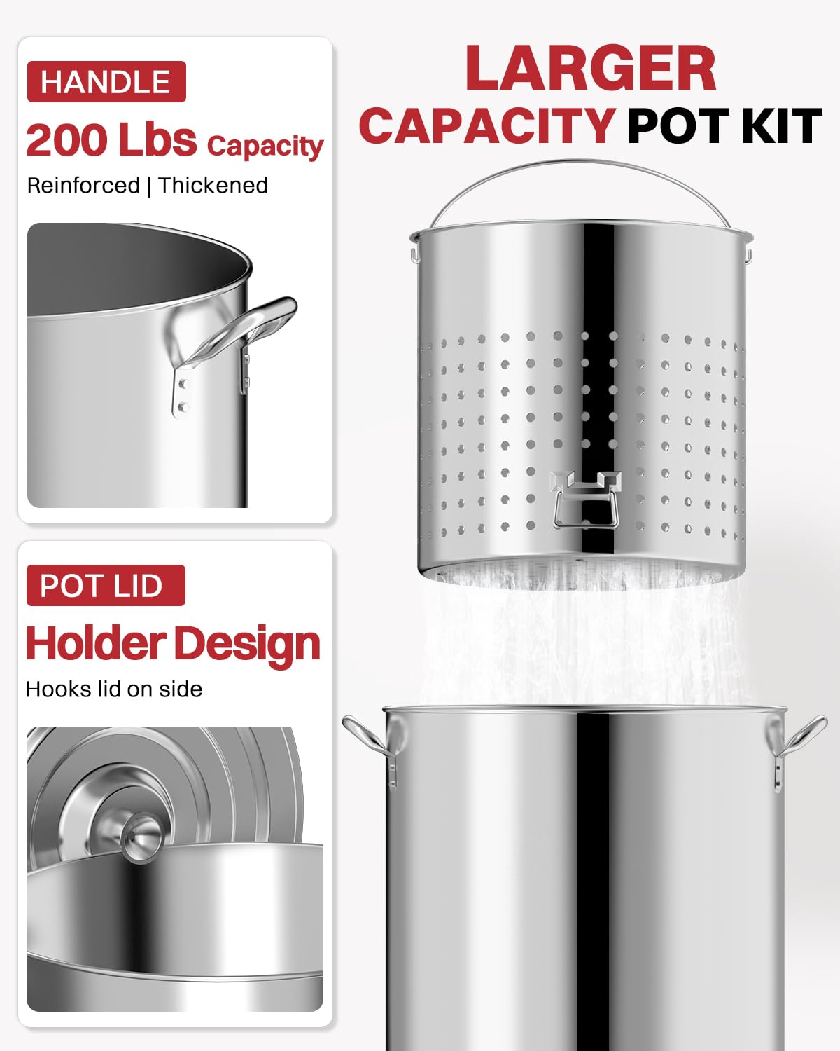 60QT Stainless Steel Stockpot with Basket H848