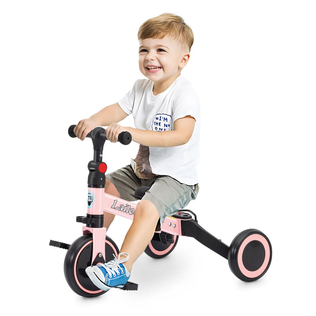Folding Kids Tricycle with Adjustable Seat & Removable Pedal, Pink F66375