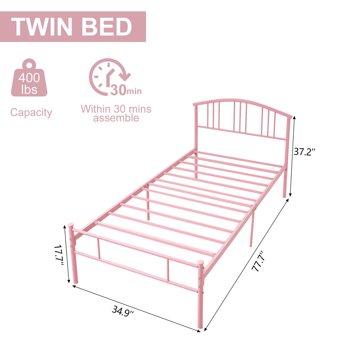 Twin Size Metal Bed Frame with Headboard and Footboard D22348