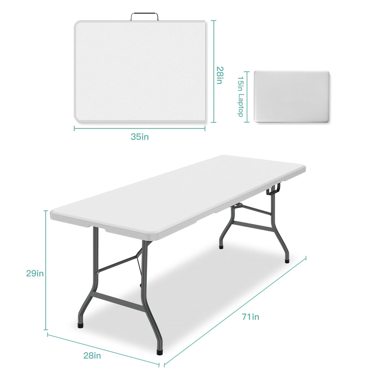 6 ft Portable Folding Table, Waterproof Top, 330 lb Capacity G1657
