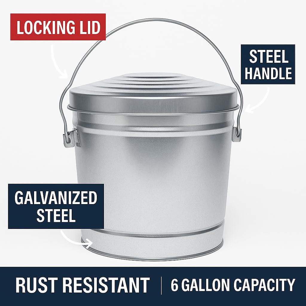 6-Gallon Galvanized Steel Locking Lid Storage Can Y1144