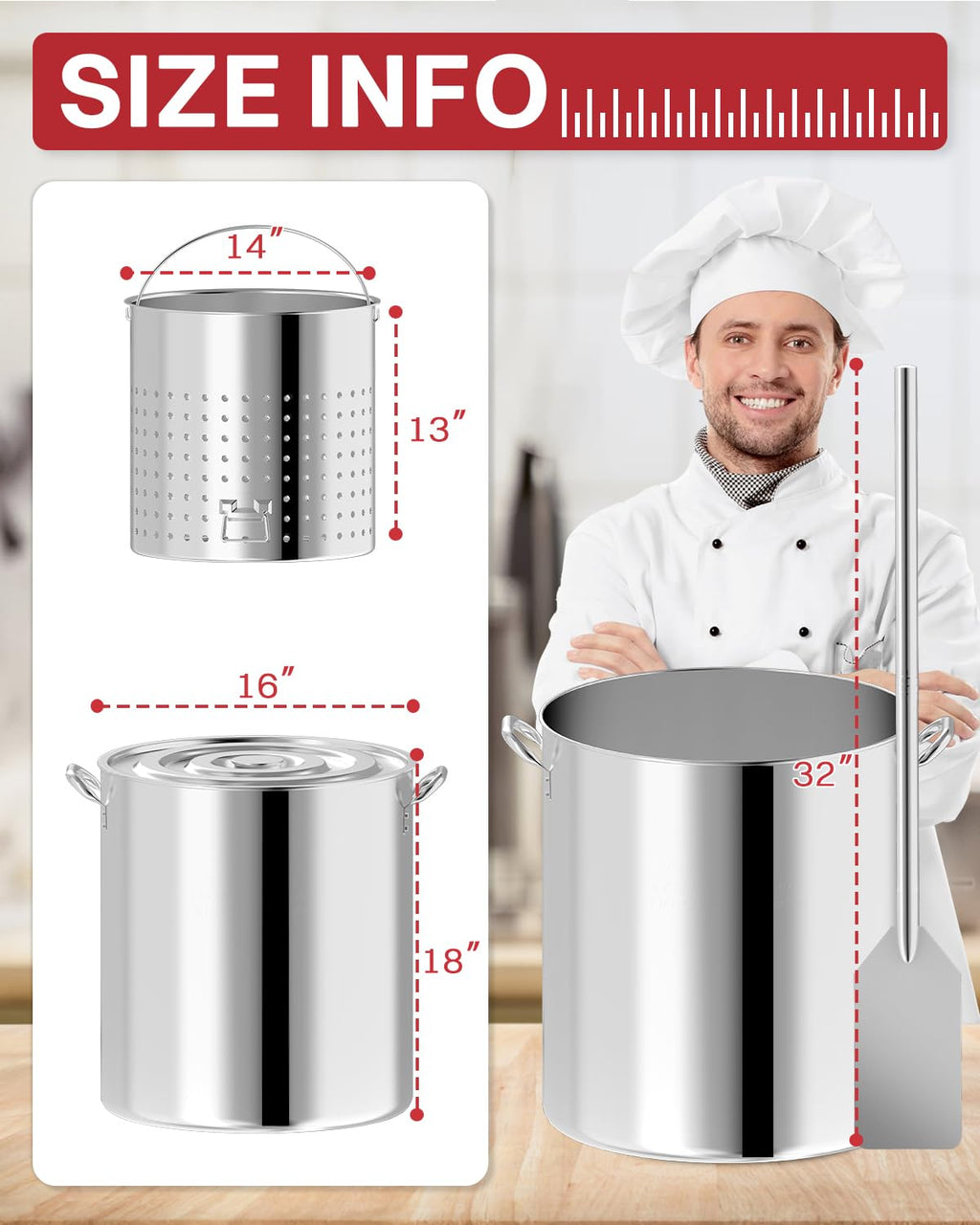 60QT Stainless Steel Stockpot with Basket H848
