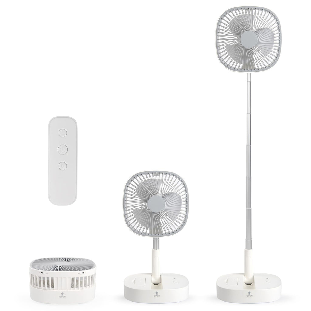 Portable Foldaway Standing Fan 7200Mah Rechargeable Battery Remote Control Telescopic 4 Speed Quiet Timer Gray N55000