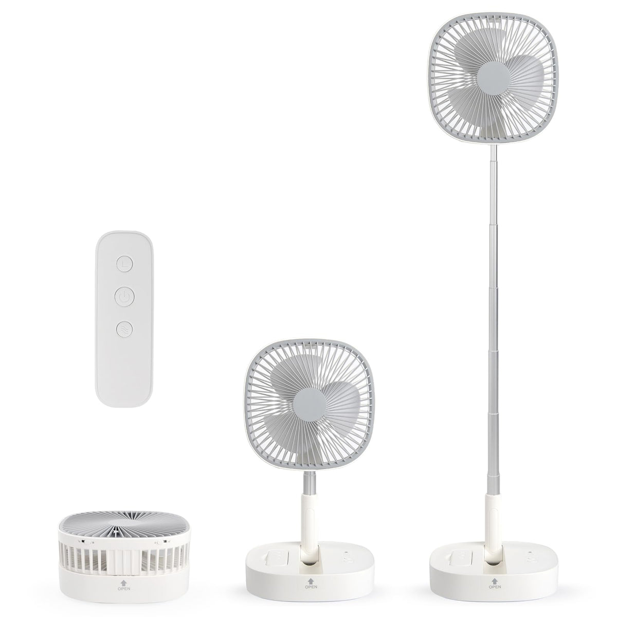 Portable Foldaway Standing Fan 7200Mah Rechargeable Battery Remote Control Telescopic 4 Speed Quiet Timer Gray N55000