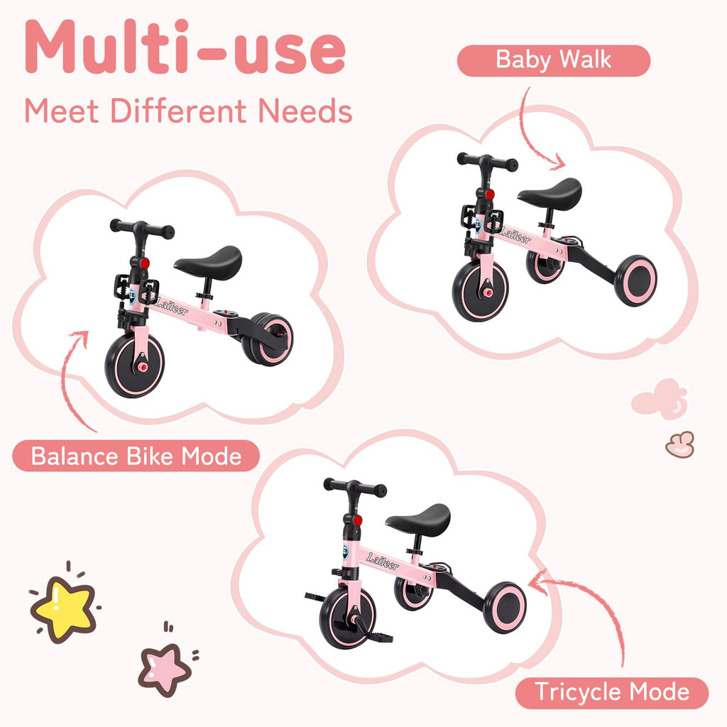 Folding Kids Tricycle with Adjustable Seat & Removable Pedal, Pink F66375