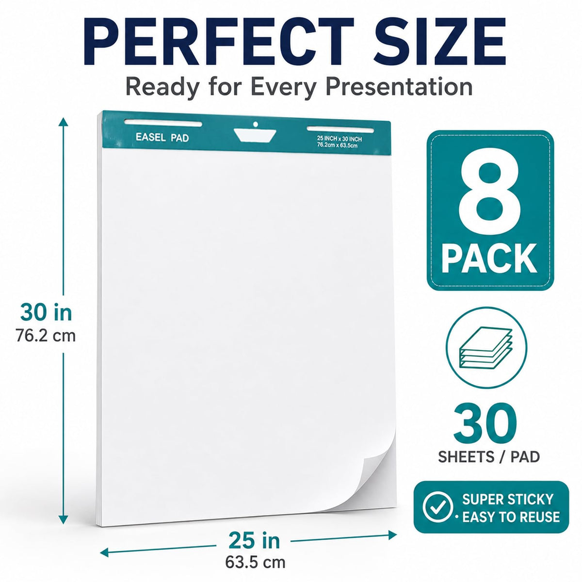 25 x 30 Inch Sticky Easel Pad, 30 Sheets, 8 Pads R63672