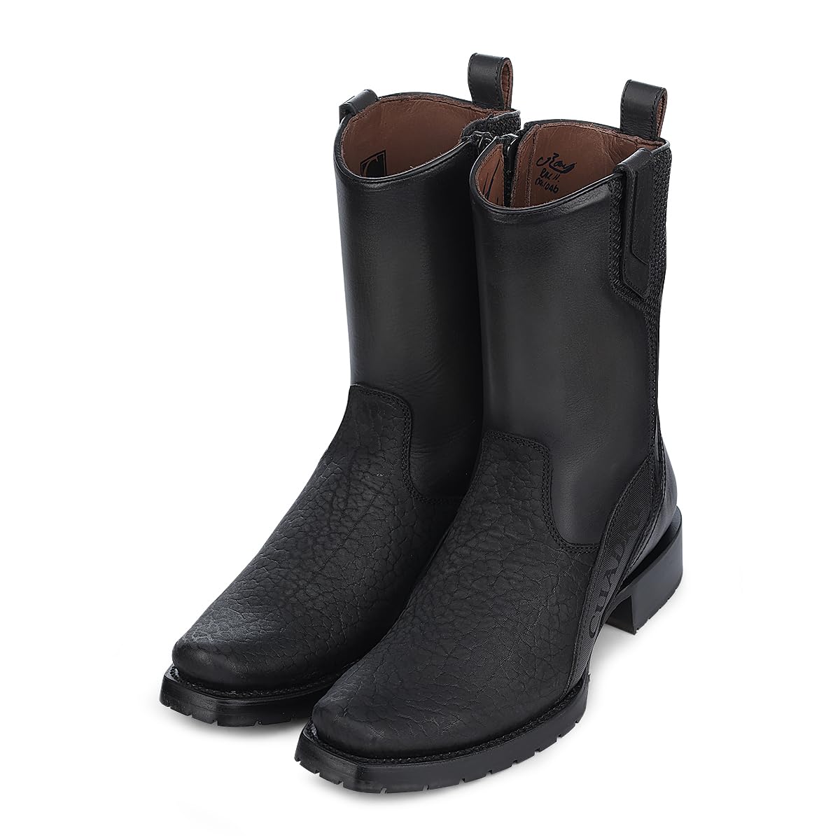 Dark gray Leather Side Zipper Western Boots U949392