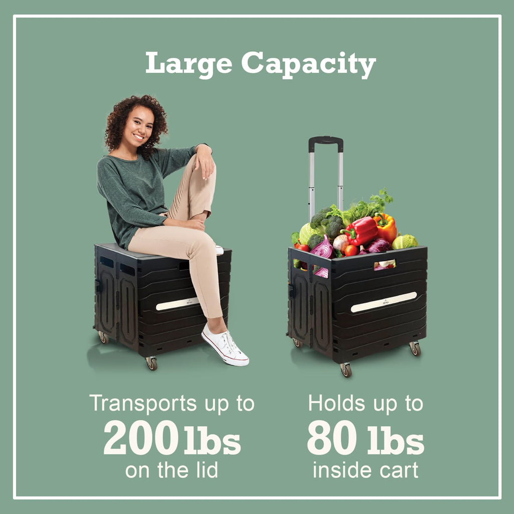 Collapsible Folding Utility Cart with 360° Wheels, Black X516315