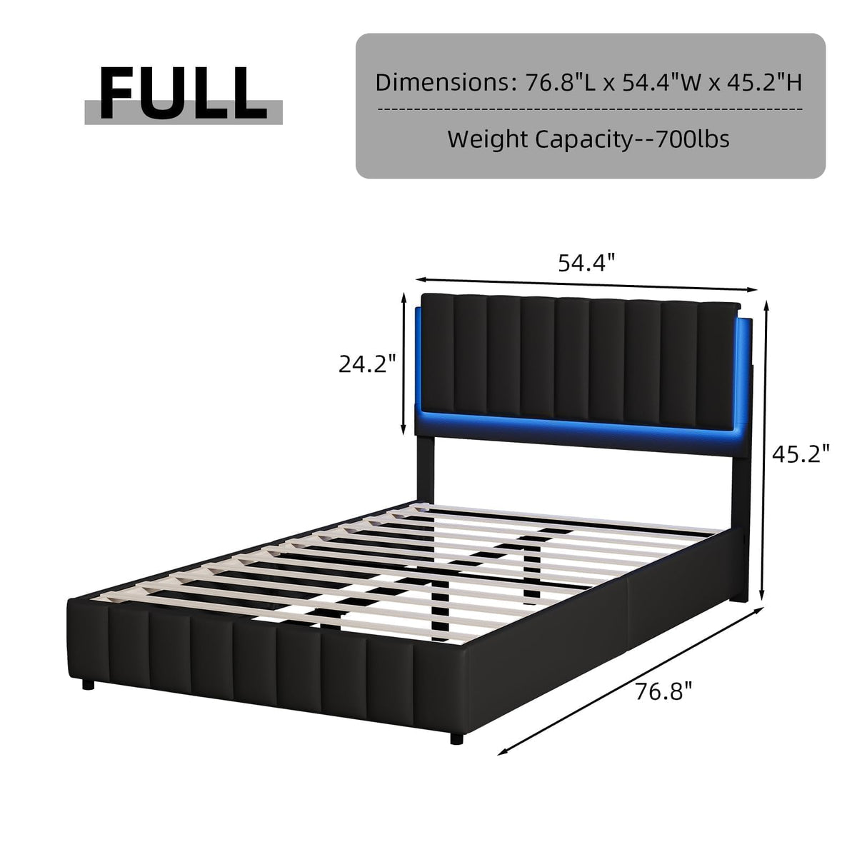 Black Faux Leather Full Size Bed Frame with Headboard W593