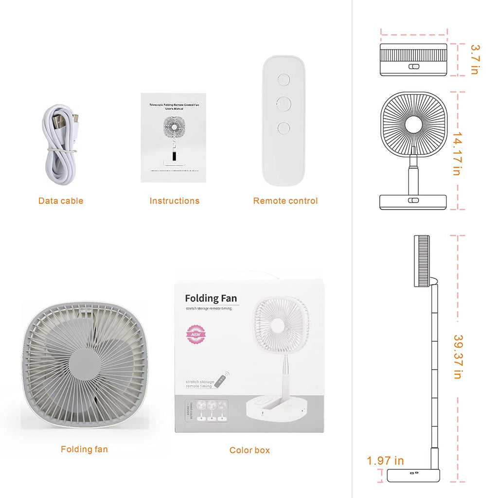 Portable Foldaway Standing Fan 7200Mah Rechargeable Battery Remote Control Telescopic 4 Speed Quiet Timer Gray N55000
