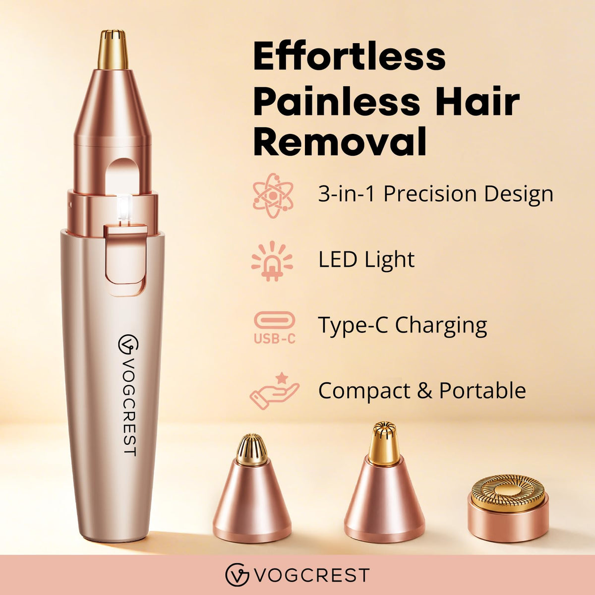 Nose Hair Trimmer 3 in1 Rechargeable Facial Hair Removal & Eyebrow Shaver Q34867