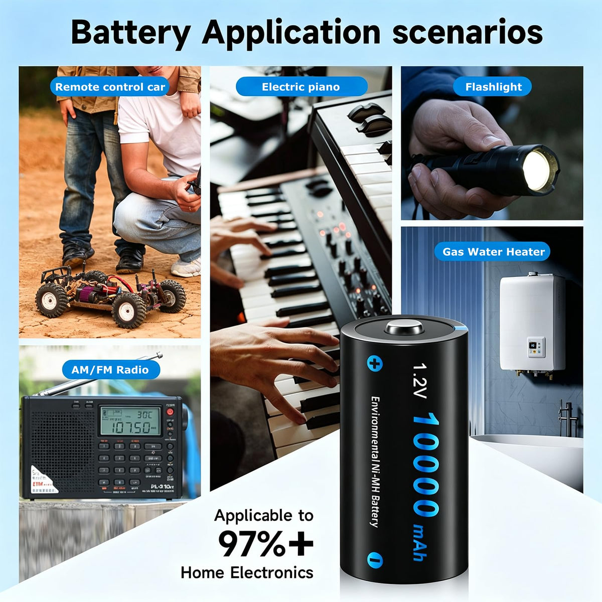 4 Pack Rechargeable D Batteries 10000mAh L949716