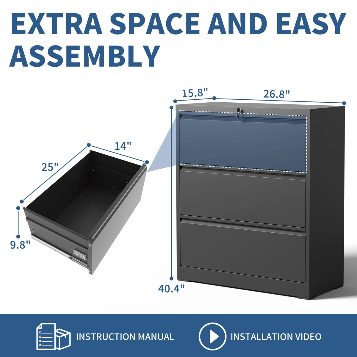 3 Drawer Metal File Cabinet with Lock O985