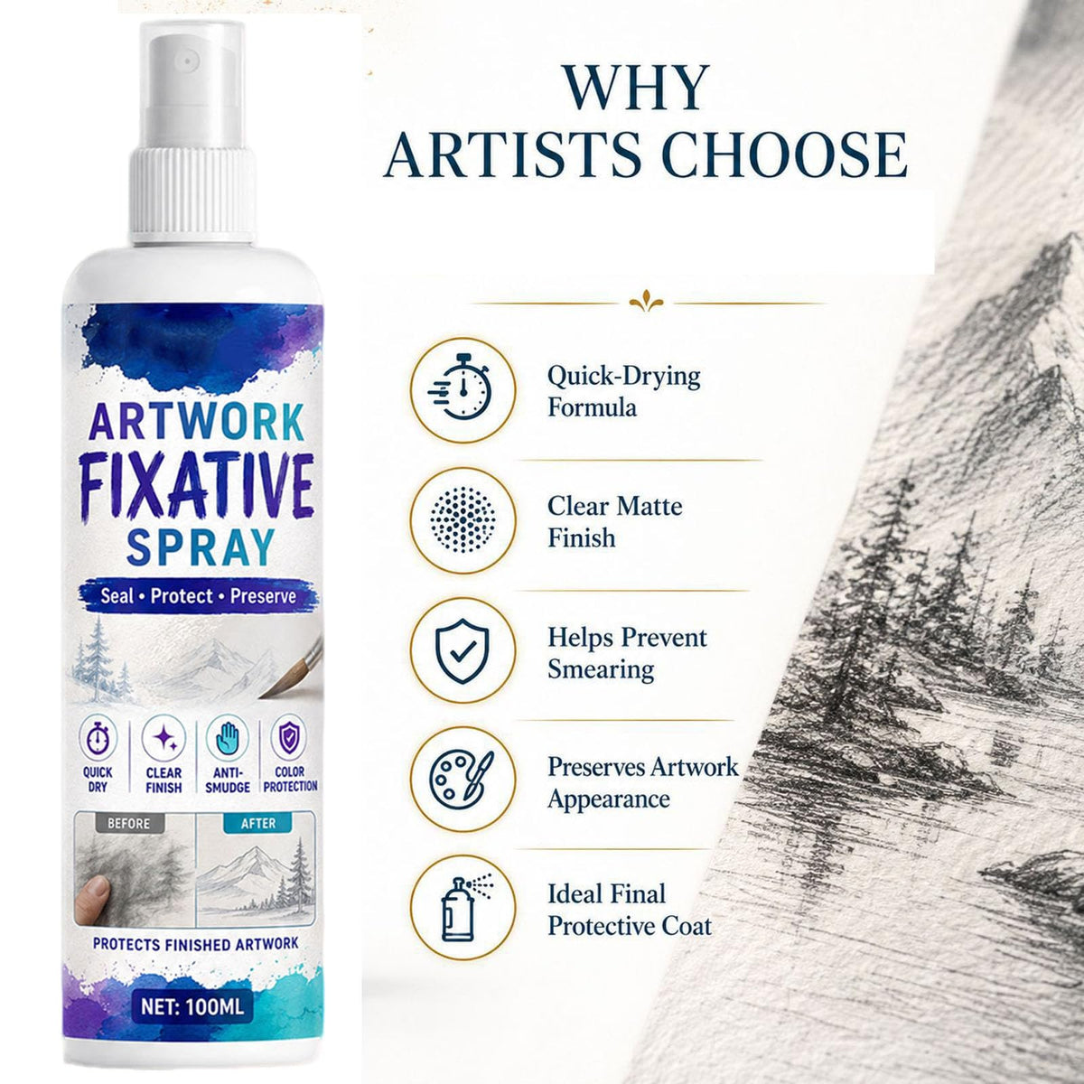 Quick-Dry Smudge-Proof Clear Matte Fixative Spray (7PCS) S464576