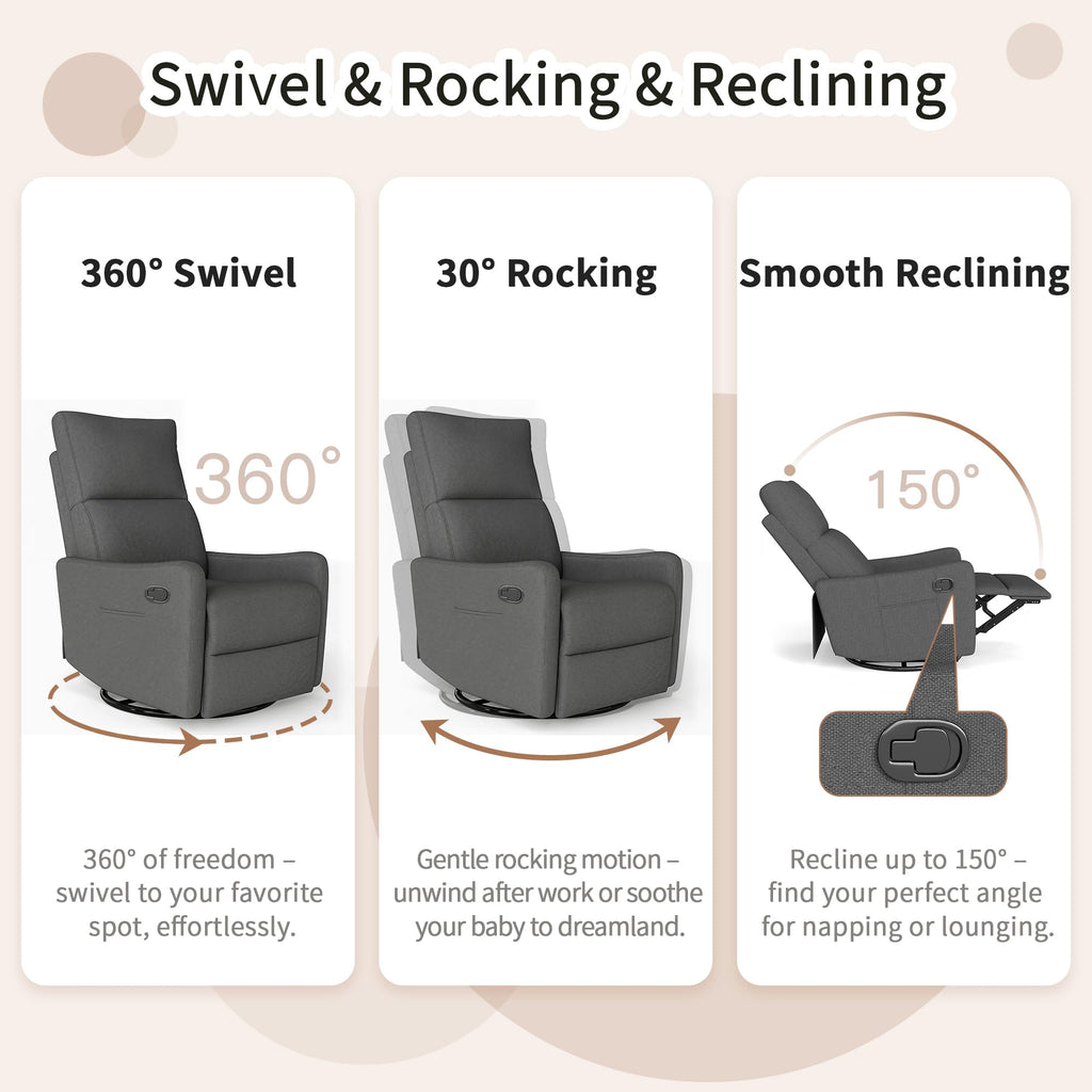 Dark Gray Swivel Rocker Recliner Chair G813414