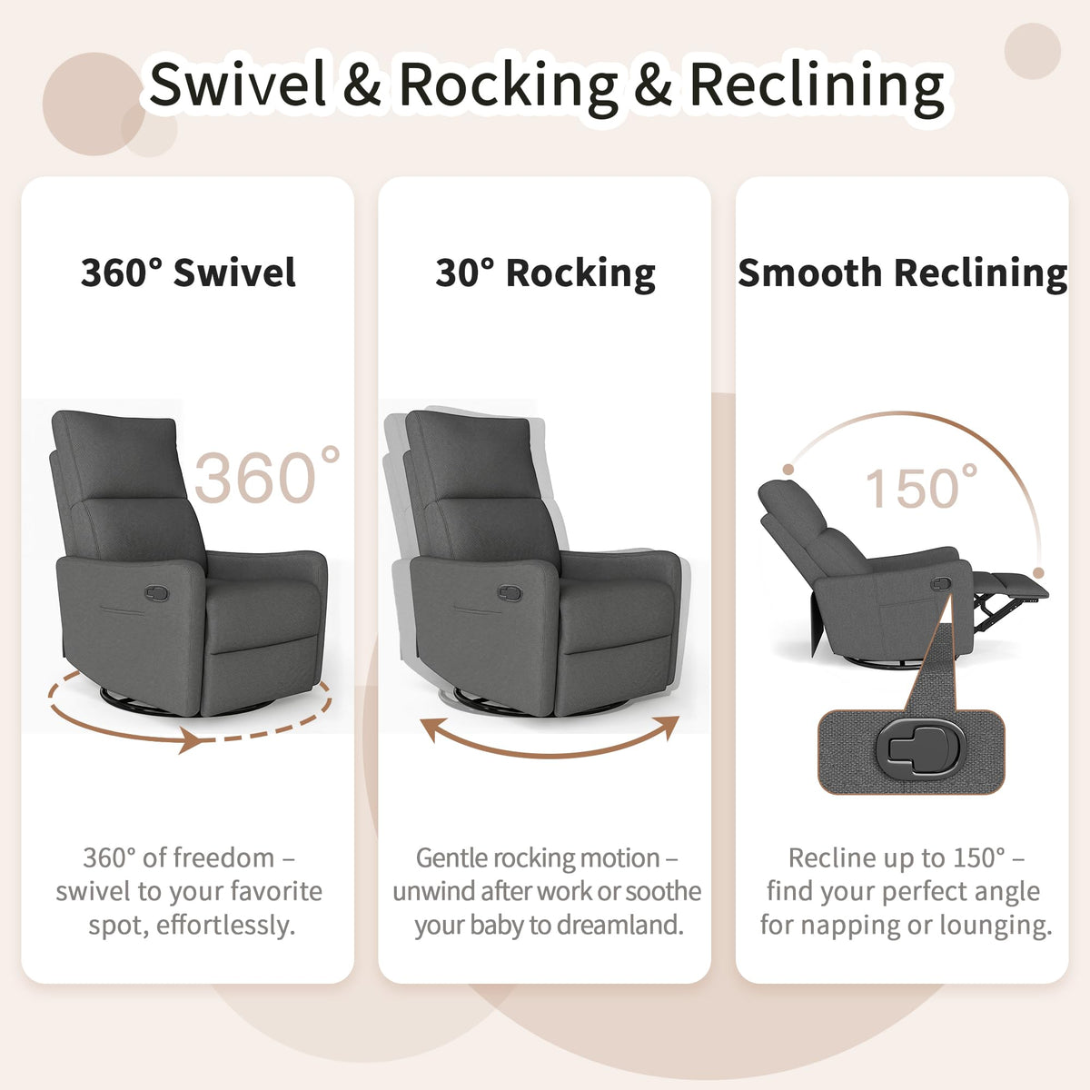 Dark Gray Swivel Rocker Recliner Chair G813414