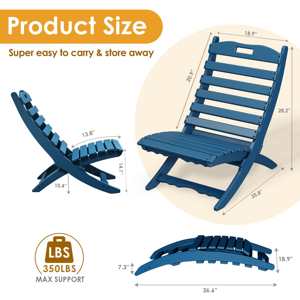 Blue HDPE Plastic Folding Adirondack Chair Set of 2 U496266