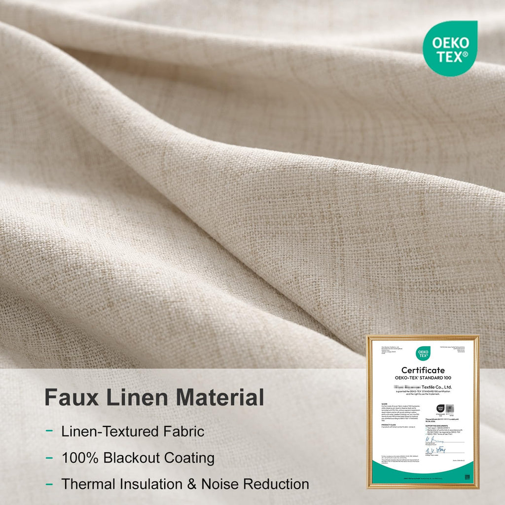 Linen Textured Total Blackout Curtains 84 Inches Long, Cream A19187
