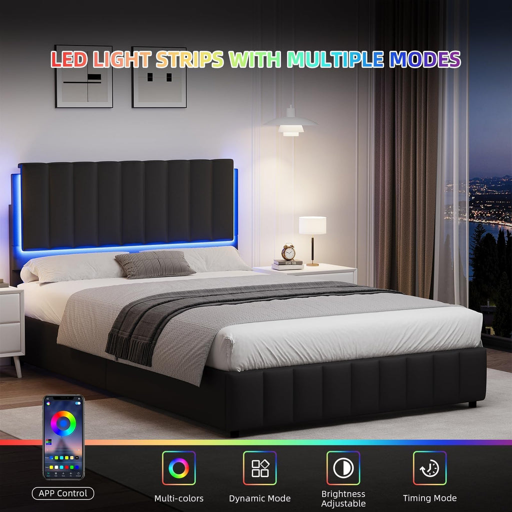 Black Faux Leather Full Size Bed Frame with Headboard W593