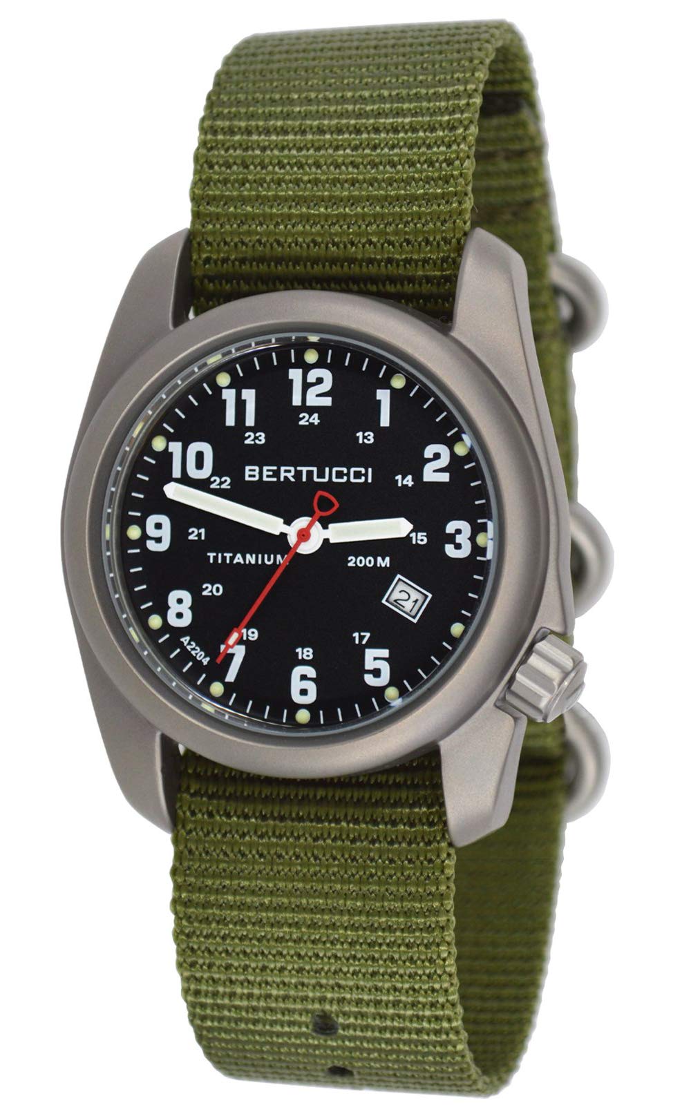 Titanium Olive Nylon Strap Black Dial Men's Watch A17020