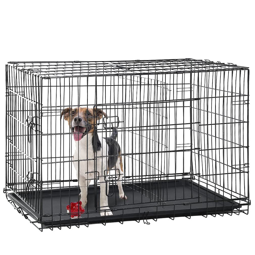 Folding Metal Dog Crate with Divider and Tray X698988