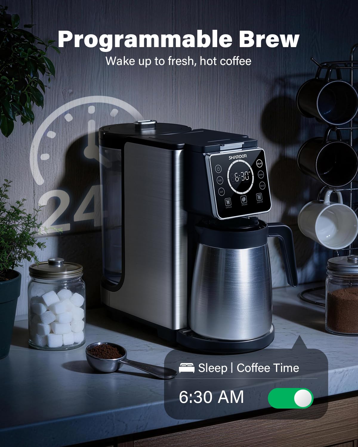 Single Serve & Carafe Coffee Maker, 6-24oz, Thermal Carafe O65982