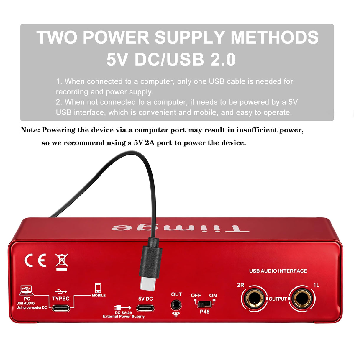 USB Audio Interface with 48V Phantom Power, 24Bit/192kHz, XLR/TRS Inputs V827