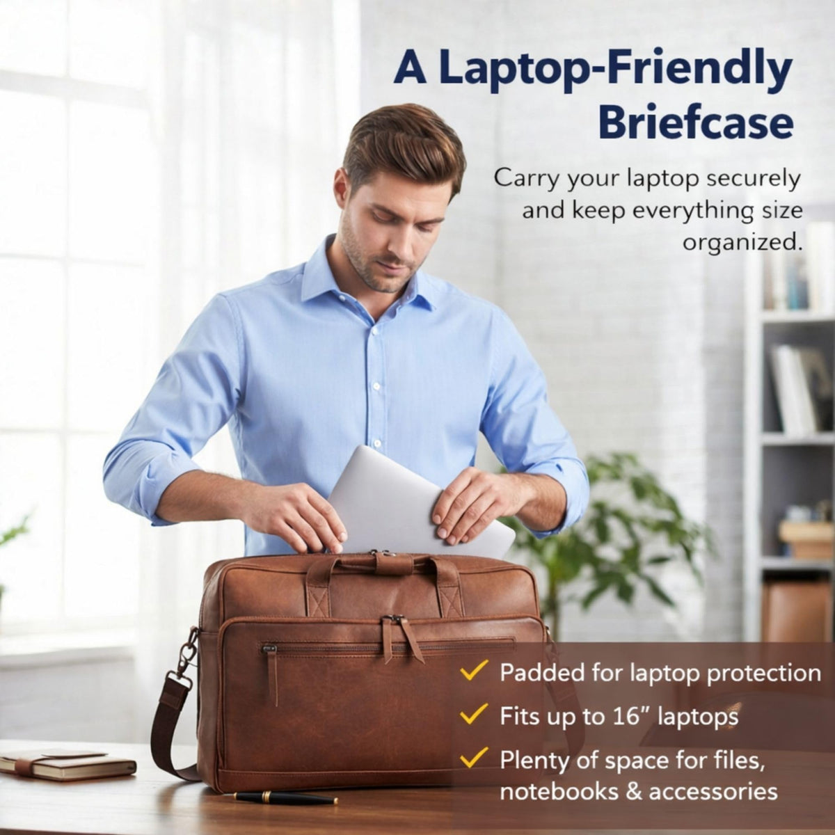 Brown 17-inch Genuine Leather Laptop Briefcase C793203